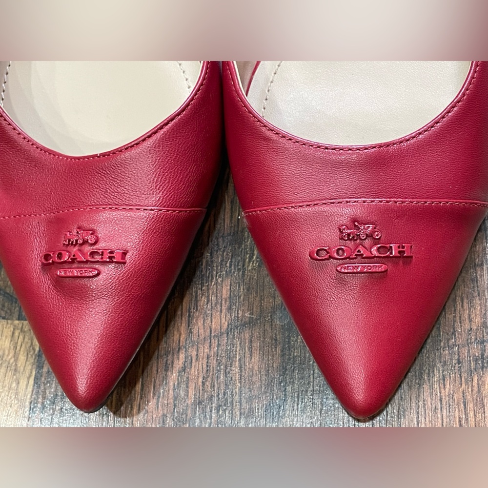 Coach Valerie Slingback Flats Women’s Sz 8.5 Red Leather Logo Pointed Toe Party - Picture 4 of 9